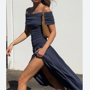 NEW Lioness Field Of Dreams Knit Maxi Dress - Navy Blue